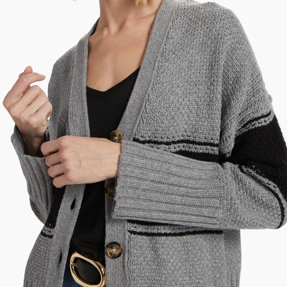 ATM Anthony Thomas Melillo Wool Blend Oversized Cardigan - Cloud Grey/Black